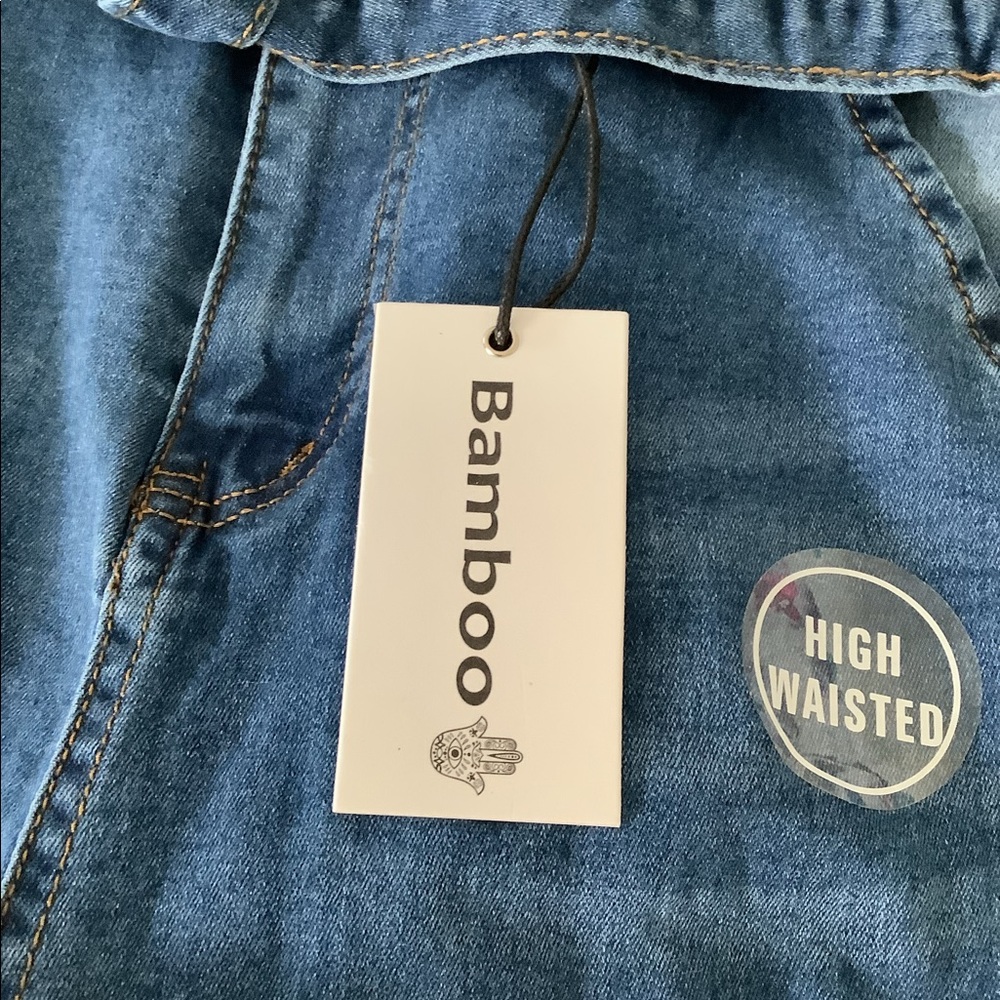 Bamboo skinny jeans NWT size 7/8 super soft denim high waisted with tie front - Picture 6 of 9